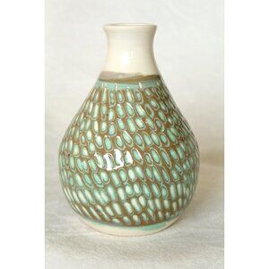 Handmade Ceramic Green Slips Bottle Contemporary Decorative  Piece Carving